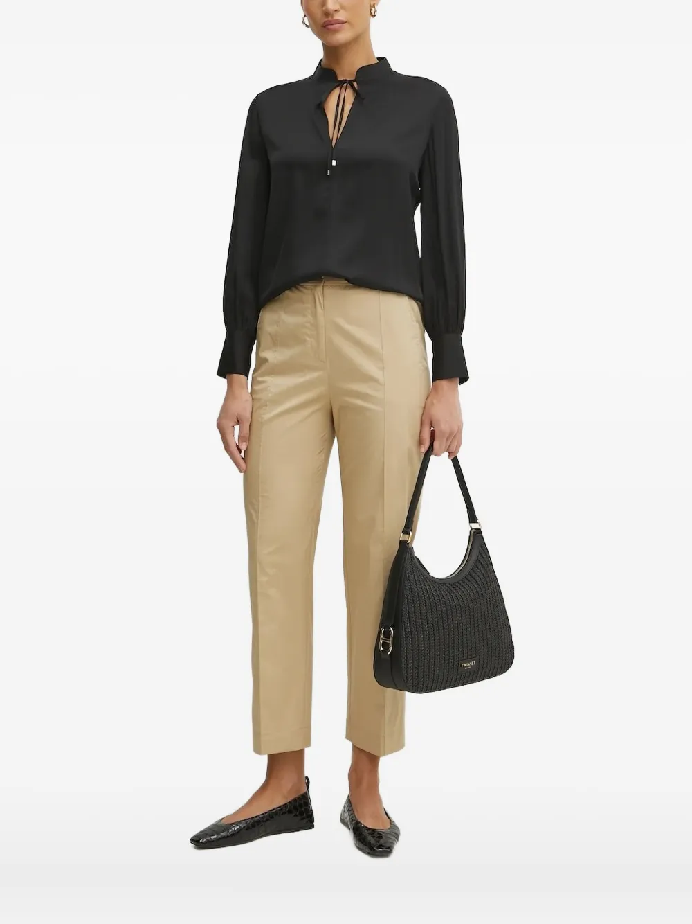 Hugo Boss Keyhole-neck Long-sleeve Blouse In Black