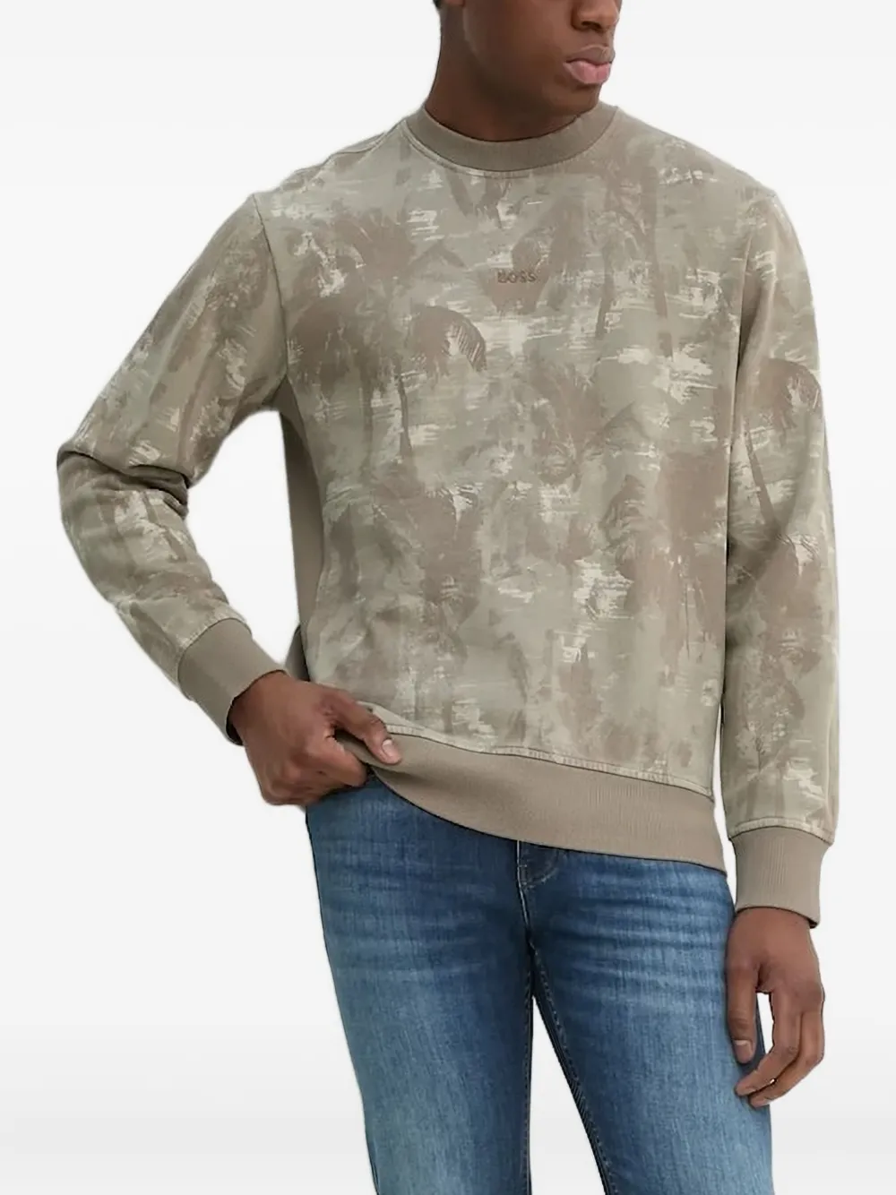 BOSS printed ribbed sweatshirt Beige