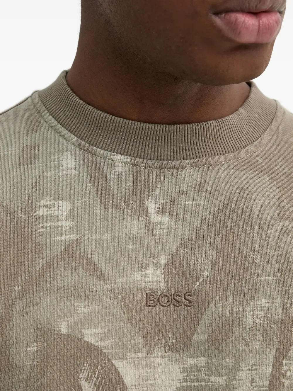 BOSS printed ribbed sweatshirt Beige