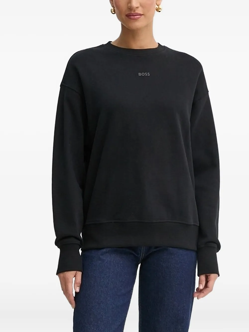 Hugo Boss Logo-embroidered Cotton Sweatshirt In Black