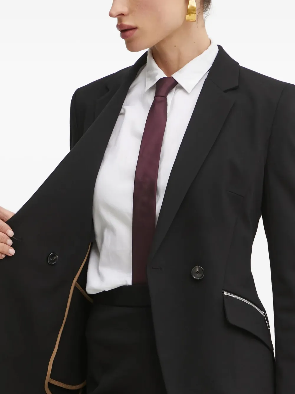 Hugo Boss Double-breasted Zip-pocket Blazer In Black