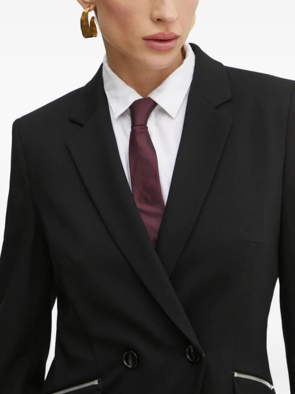 Hugo Boss Double-breasted Zip-pocket Blazer In Black