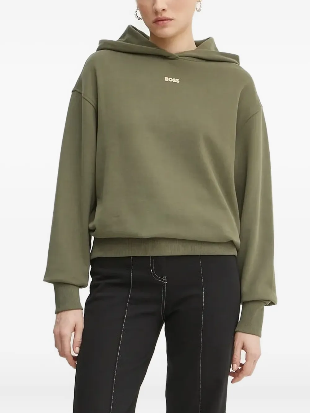 Hugo Boss Logo-embossed Hoodie In Green
