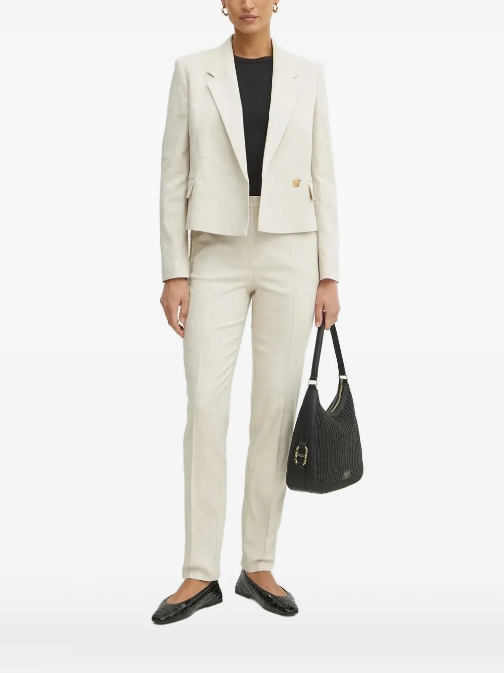 Hugo Boss Single-breasted Frayed-edge Blazer In Neutral