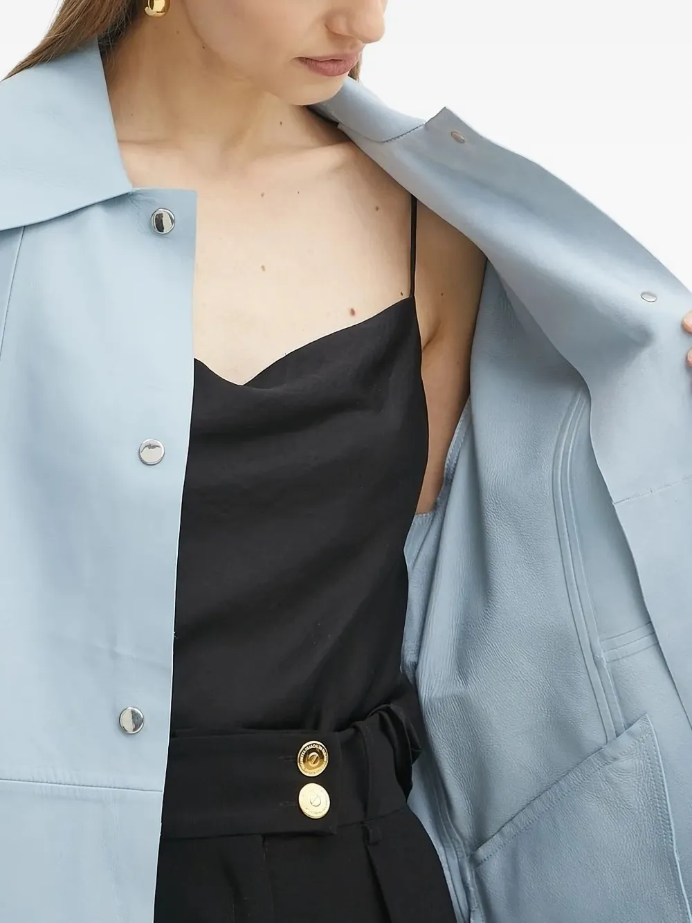 BOSS Leren trenchcoat Blauw