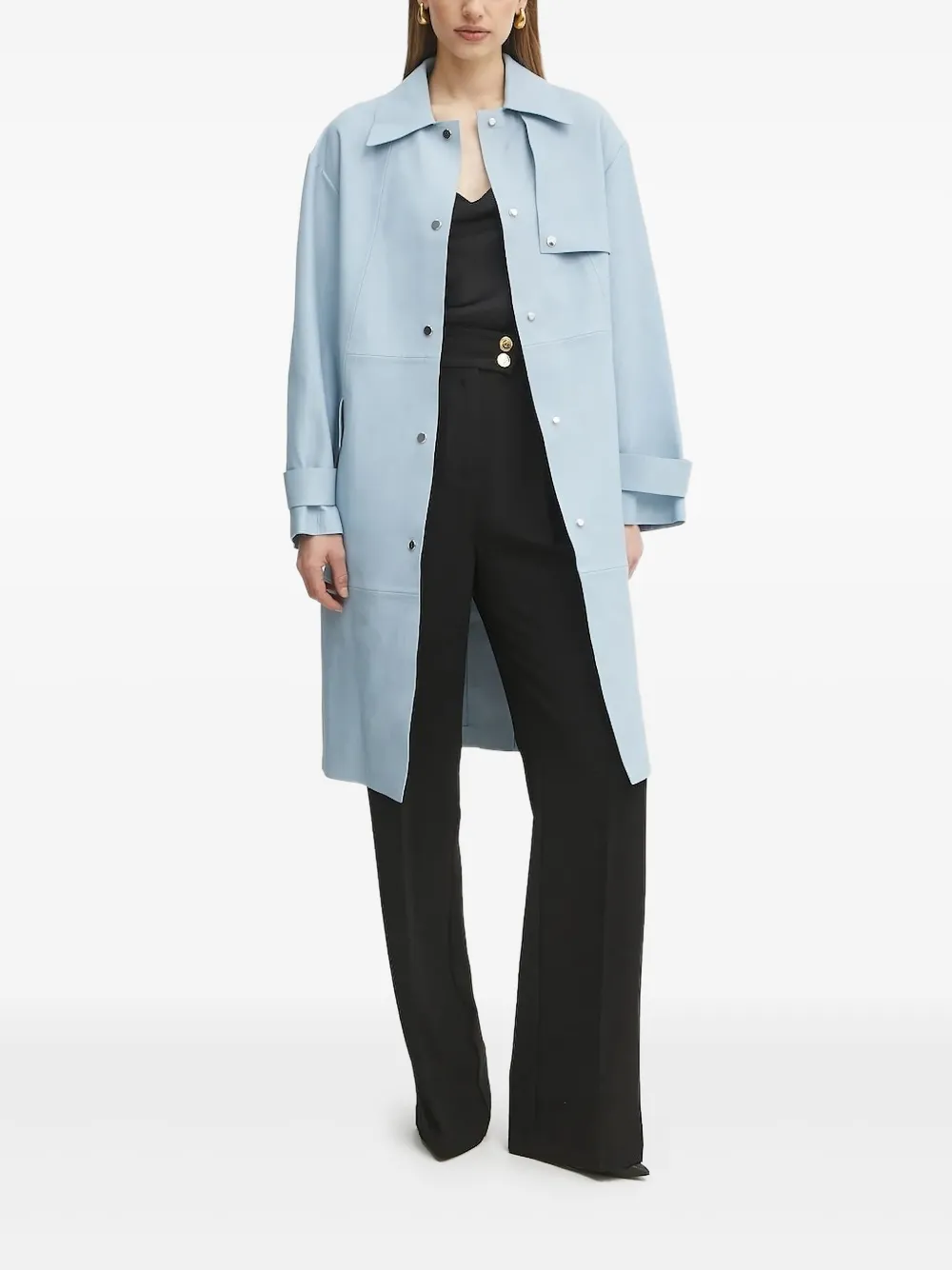 Hugo Boss Leather Trench Coat In Blue