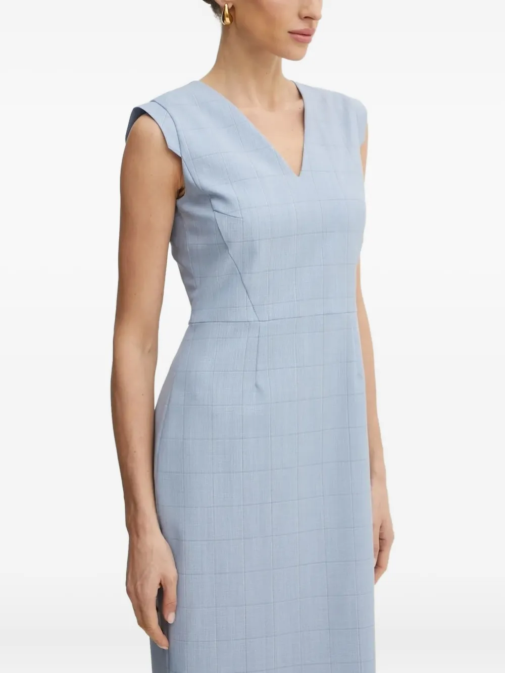 BOSS Geruite mini-jurk met V-hals Blauw