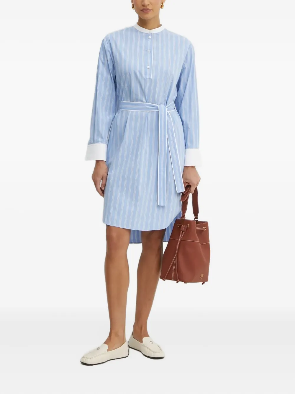 BOSS striped belted shirt dress Blauw
