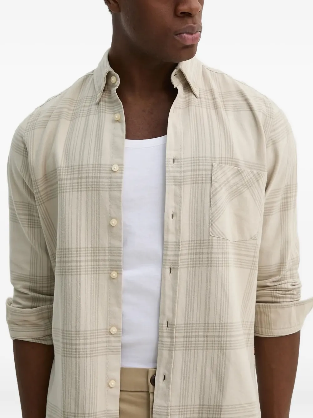 Hugo Boss Checked Chest-pocket Shirt In Neutral