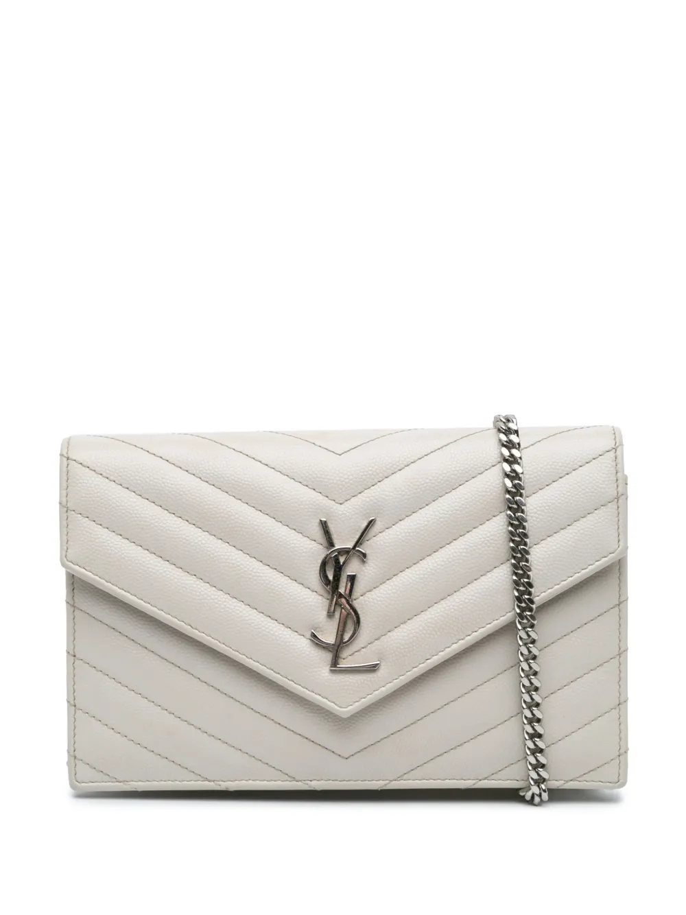 Pre-owned Saint Laurent 2017 Grain De Poudre Cassandre Envelope Wallet On Chain Crossbody Bag In White