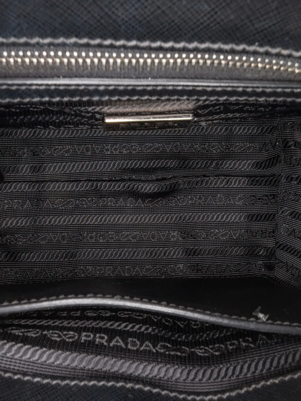 Pre-owned Prada 2010-2024 Tartan Saffiano Trimmed Tessuto Satchel In Black