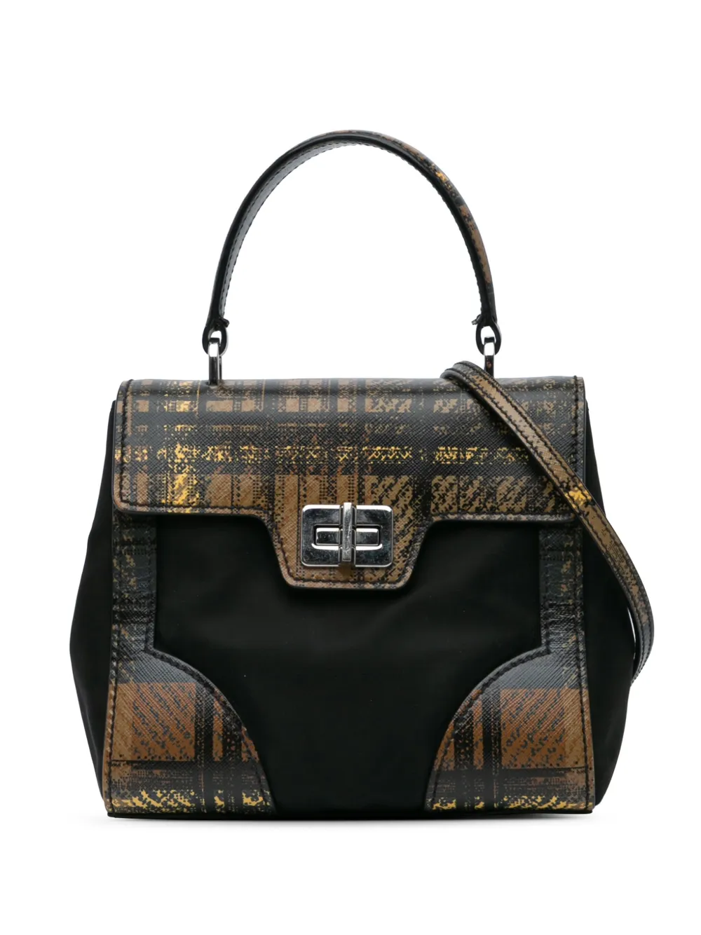 Prada Pre-Owned 2010-2024 Tartan Saffiano Trimmed Tessuto satchel | Black | Image 1