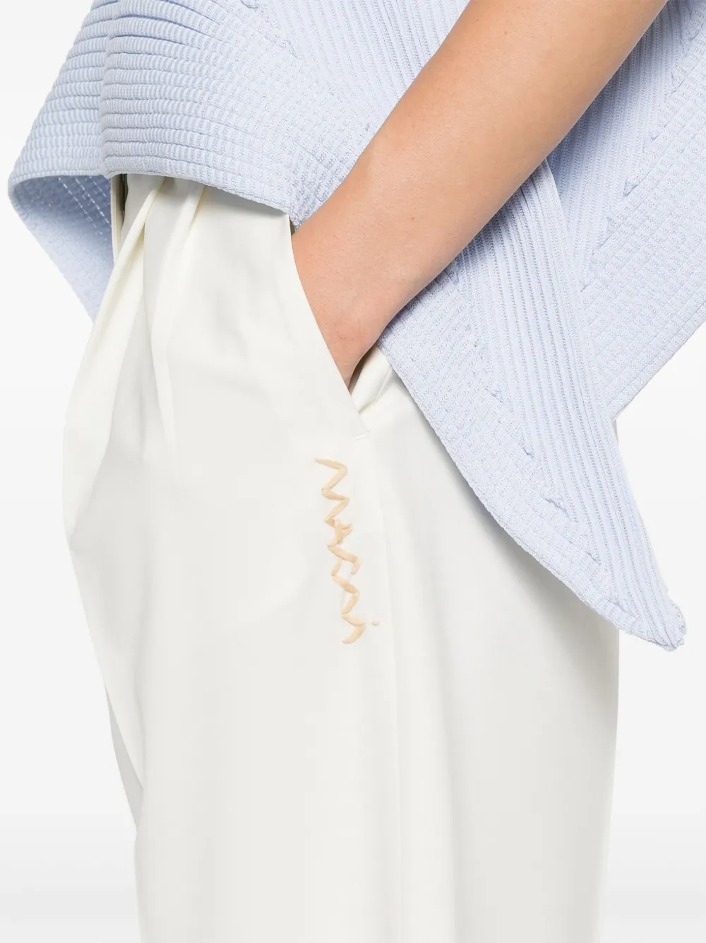 Marni Broek met geborduurd logo Beige