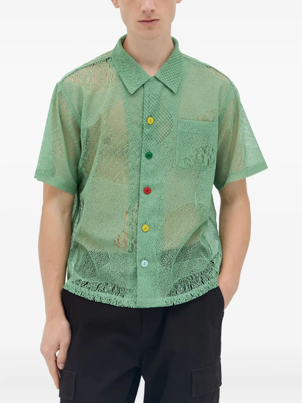 Brain Dead lace short-sleeve shirt | Green | Image 1