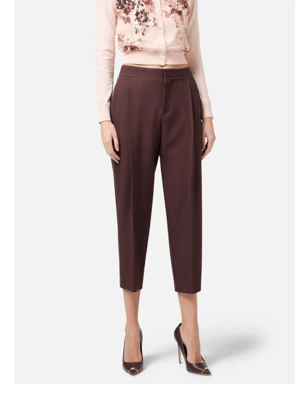 Elisabetta Franchi Sequin Embroidery Cardigan In Pink