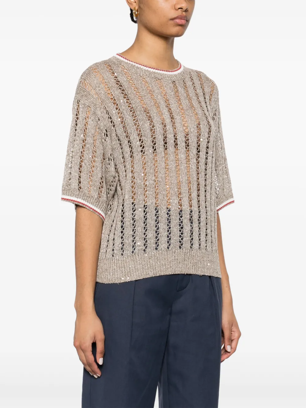 Brunello Cucinelli Gebreid T-shirt Beige