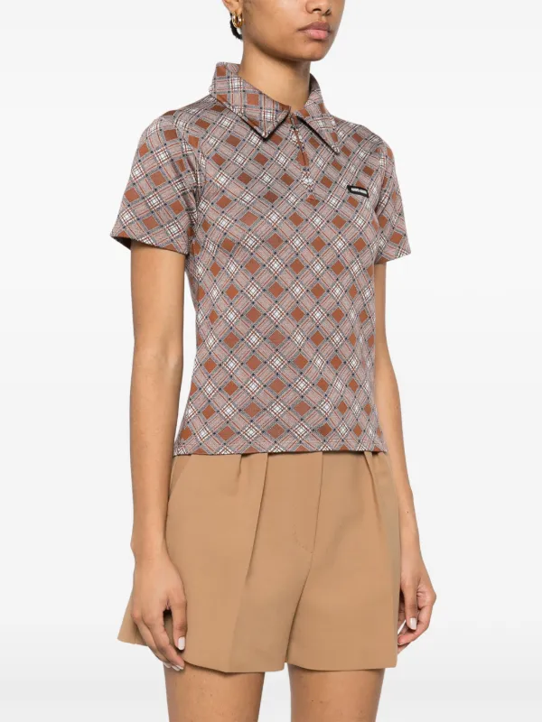 Miu Miu Silk Knitted Polo Top | Brown | FARFETCH