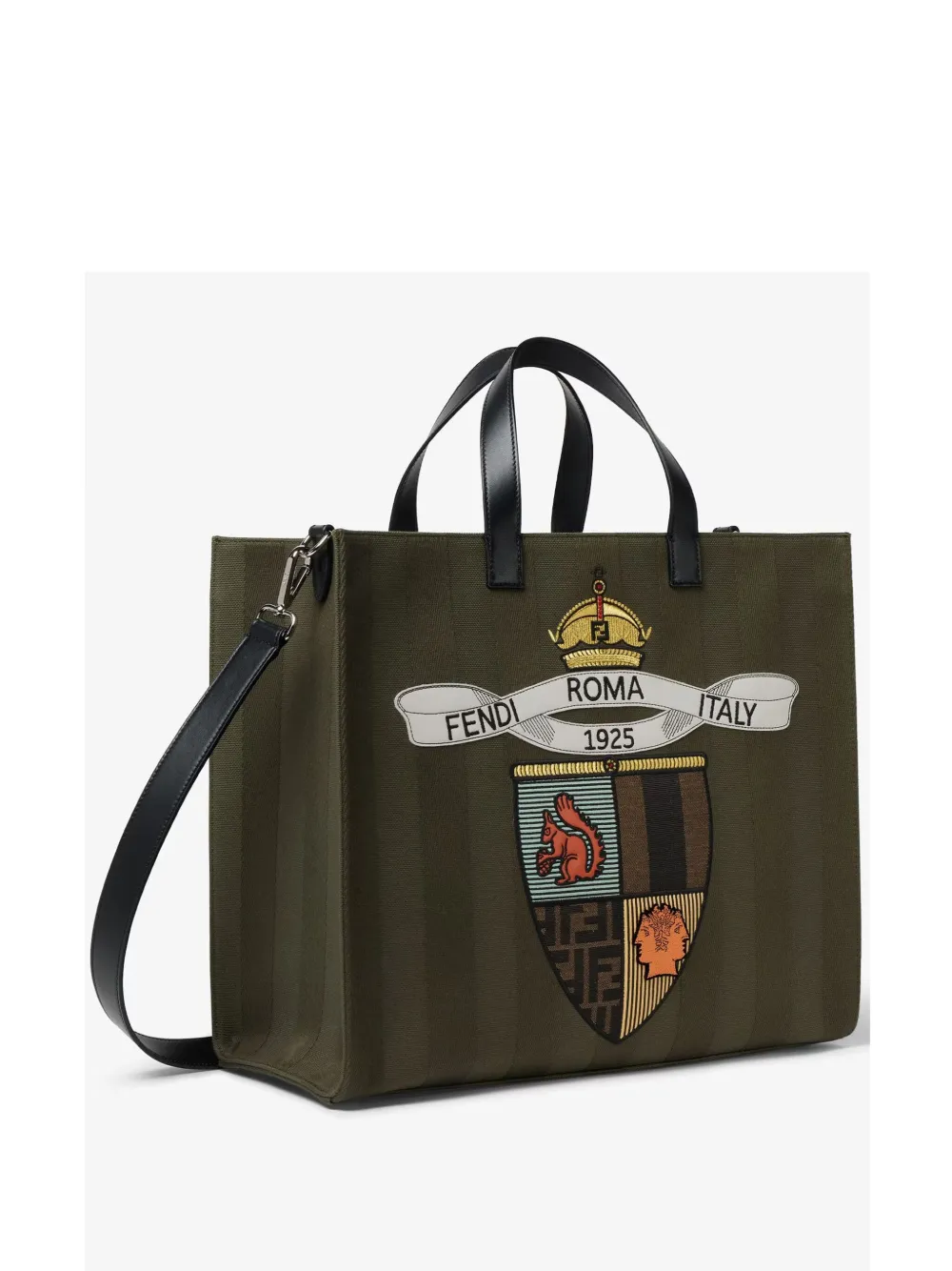 Fendi Structured Tote Bag With Detachable Strap And Top Handles In Green