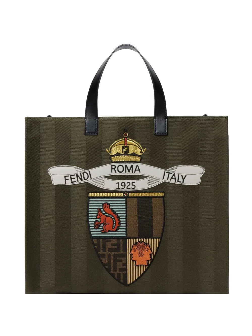 Fendi Structured Tote Bag With Detachable Strap And Top Handles In Green