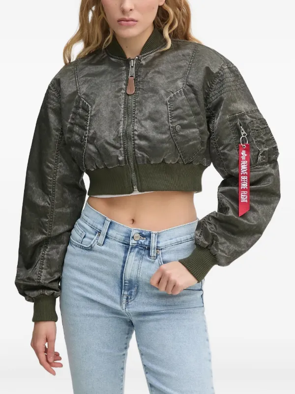 Alpha Industries zip-up Cropped Bomber Jacket Green