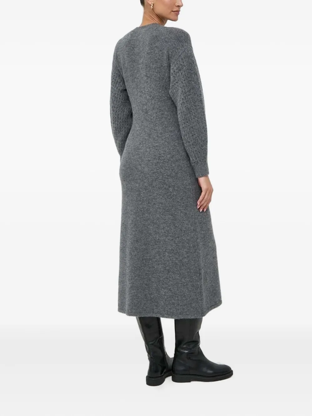 Beatrice B Kabelgebreide midi-jurk met V-hals - Grijs