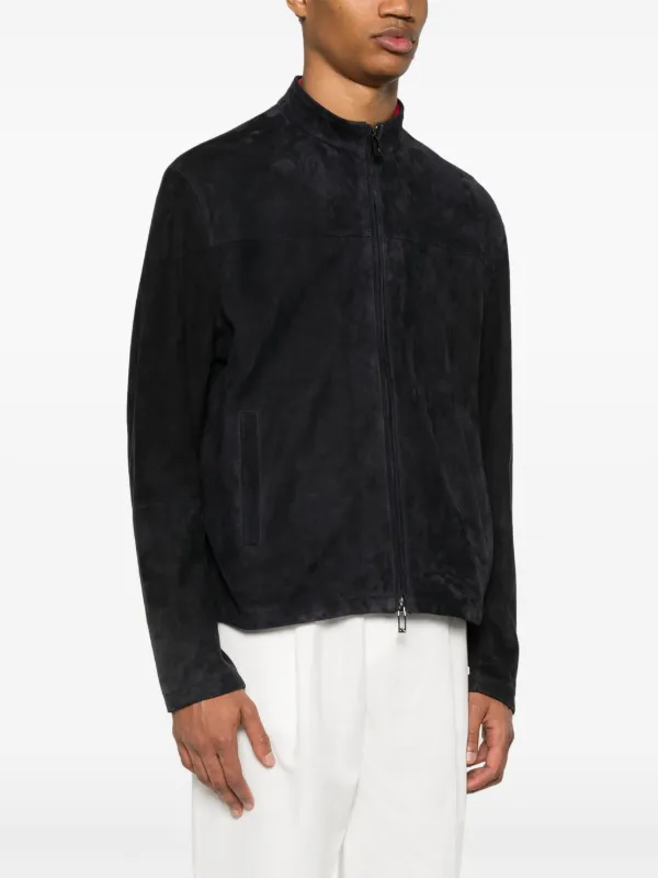EMPORIO ARMANI レザージャケット ゴートレザー スエード Emporio Armani スエード ジャケット | ブルー | FARFETCH JP