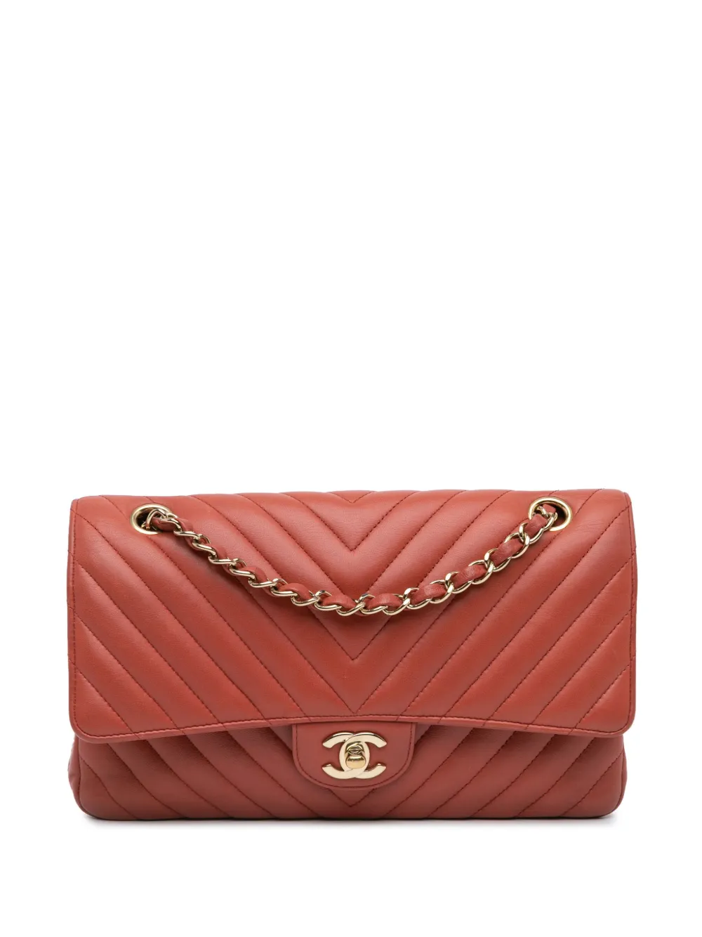 CHANEL Pre-Owned 2018 Medium Classic Chevron Lambskin Double Flap shoulder bag | Orange | Image 1