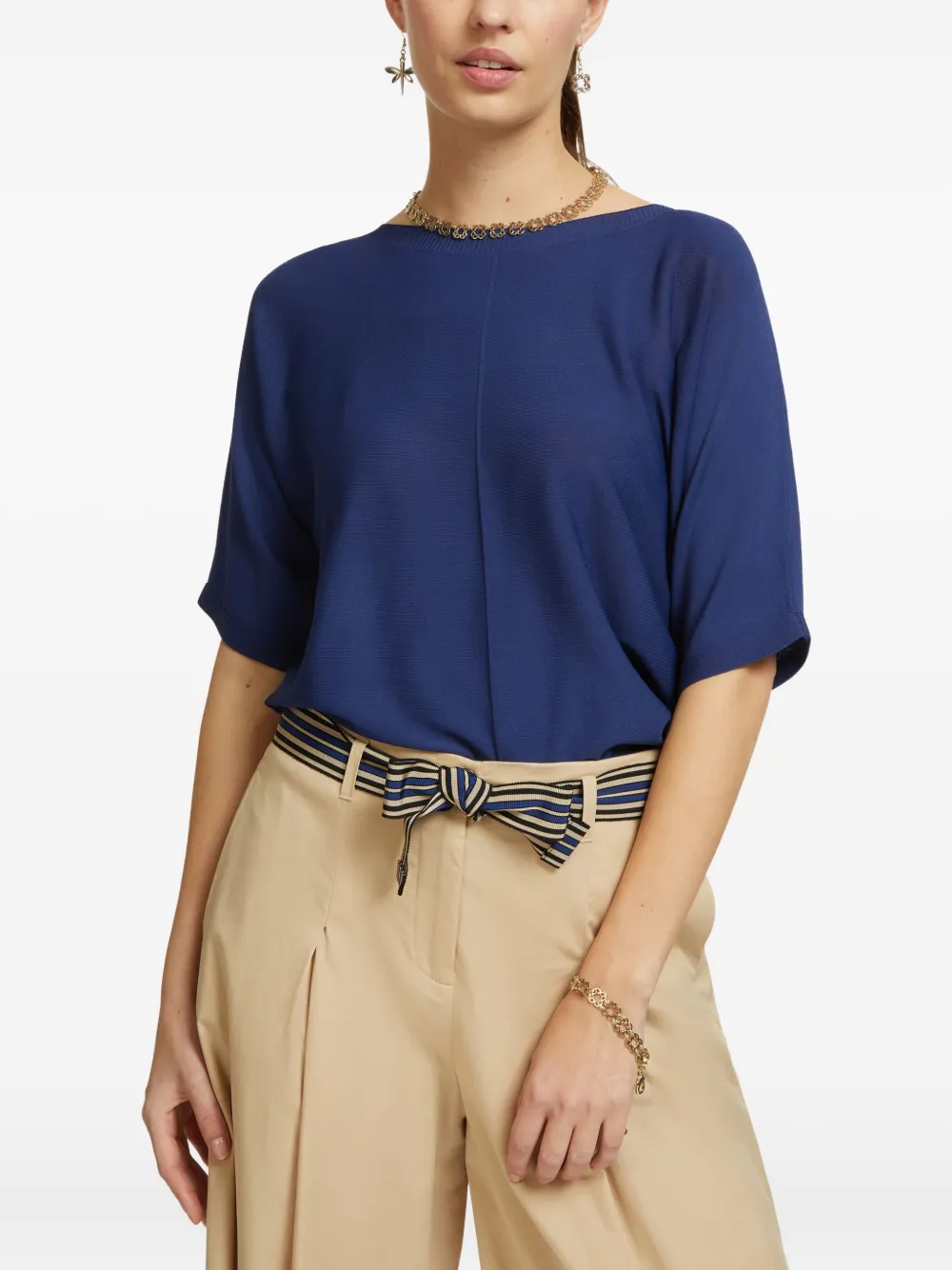 ELENA MIRO` boat-neck short-sleeve knitwear | Blue | Image 1