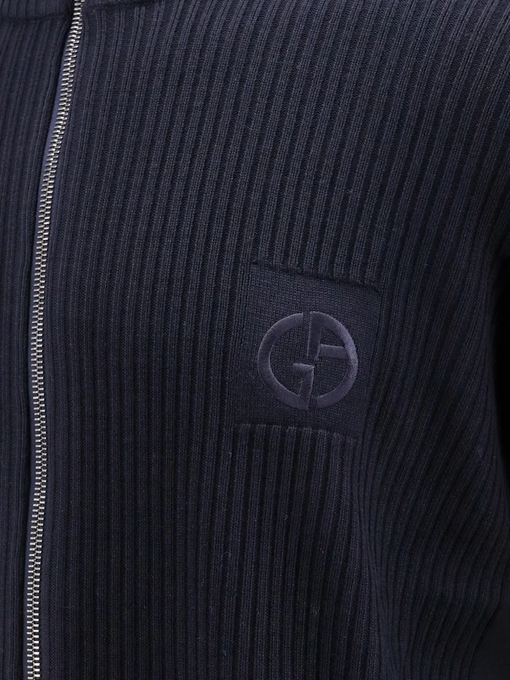 Giorgio Armani Ribbed Zip-up Wool Sweater In Blue