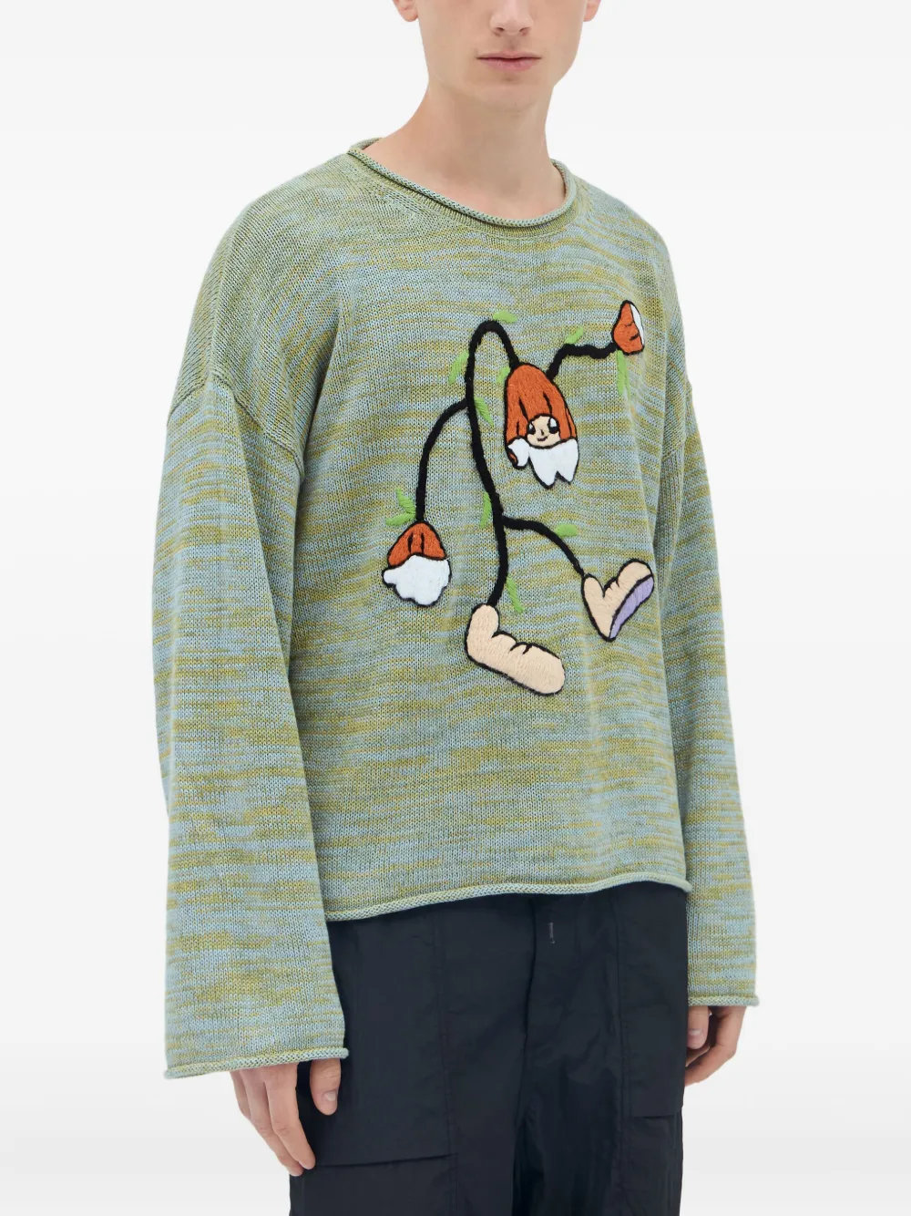 Brain Dead Carignan Marled embroidered-flower sweater | Green | Image 1