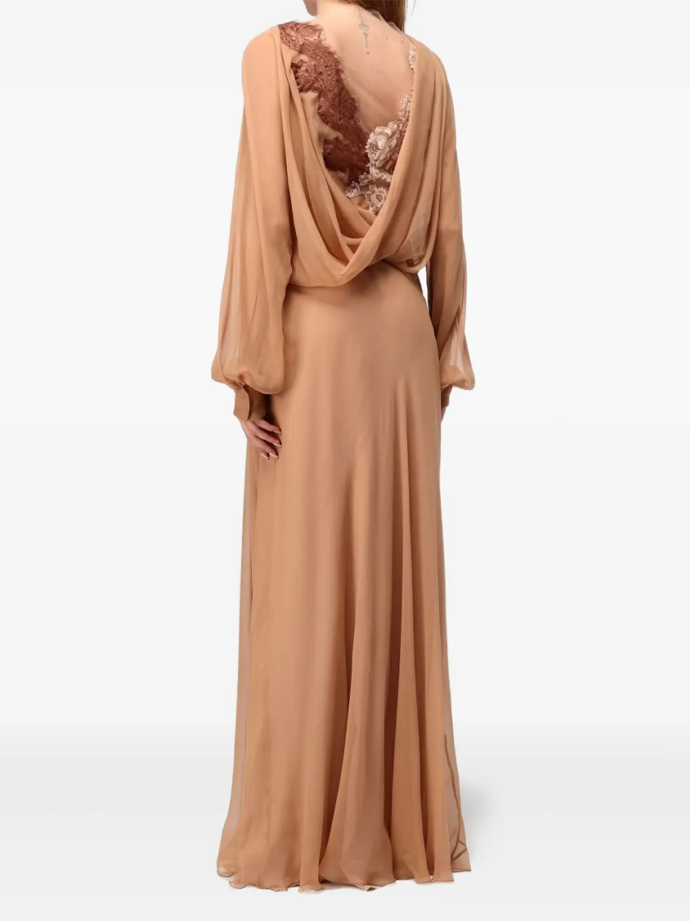 Alberta Ferretti Lace-insert Draped Maxi Dress In Neutral