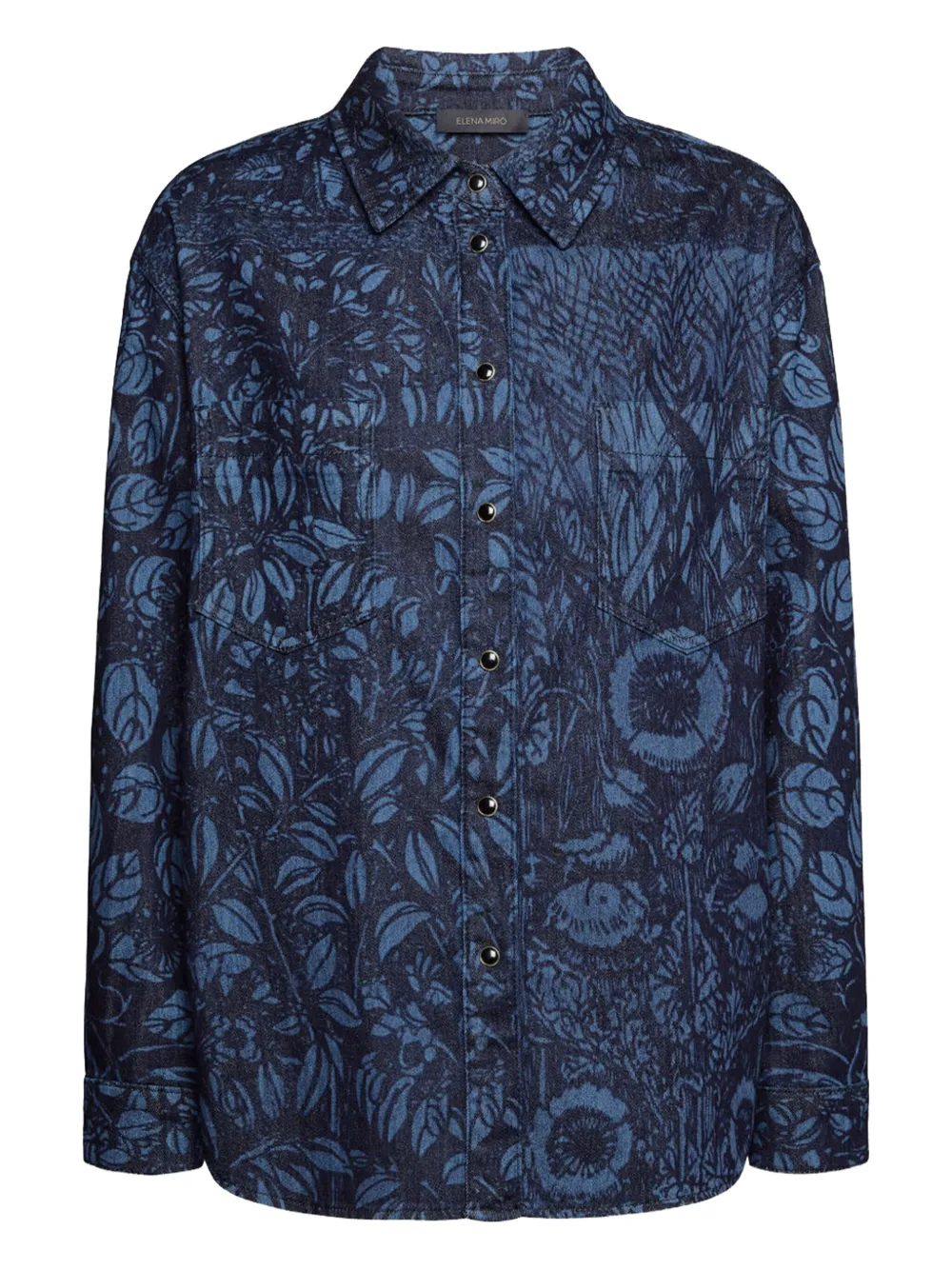 floral-print denim shirt