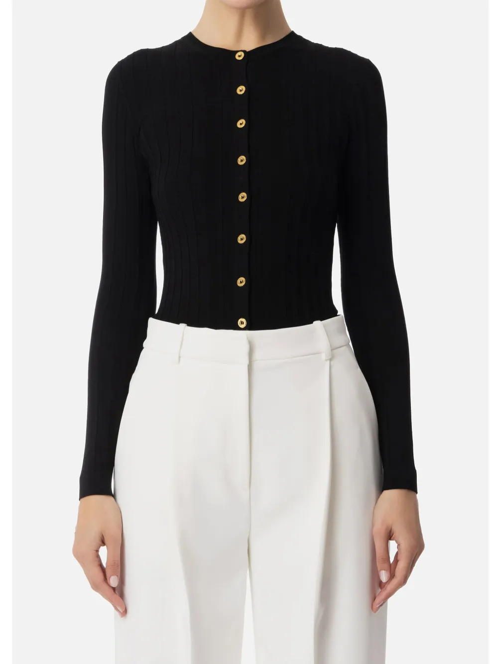 Shop Elisabetta Franchi Sheer Detailing Cardigan In Black