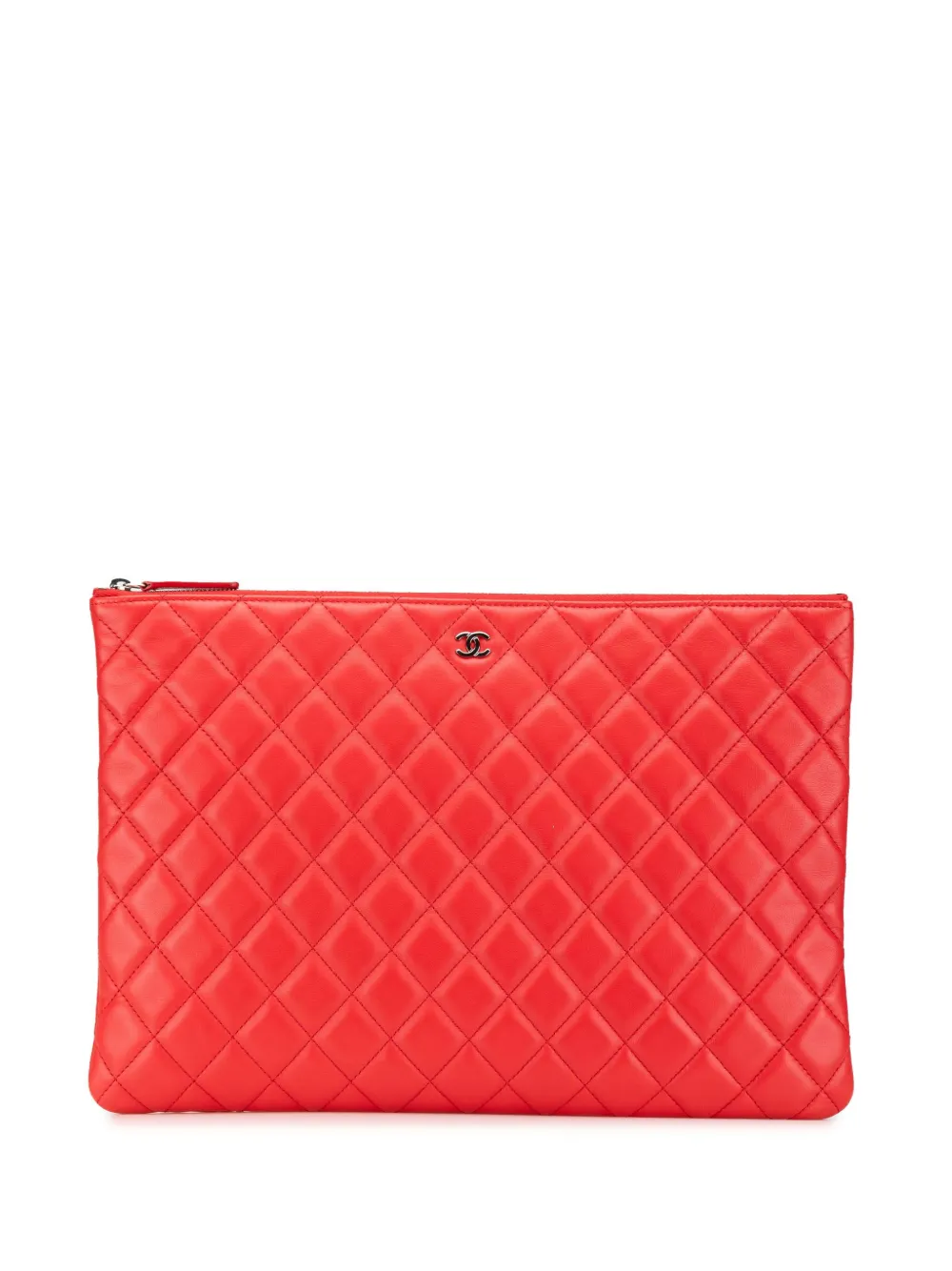 CHANEL Pre-Owned 2016-2017 große O Case Clutch aus gestepptem Lammleder | Rot | Image 1