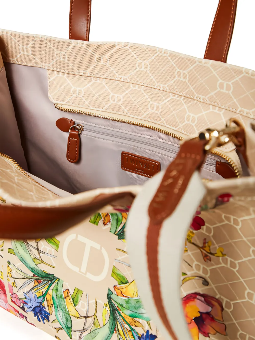 TWINSET Shopper met bloemenprint Beige