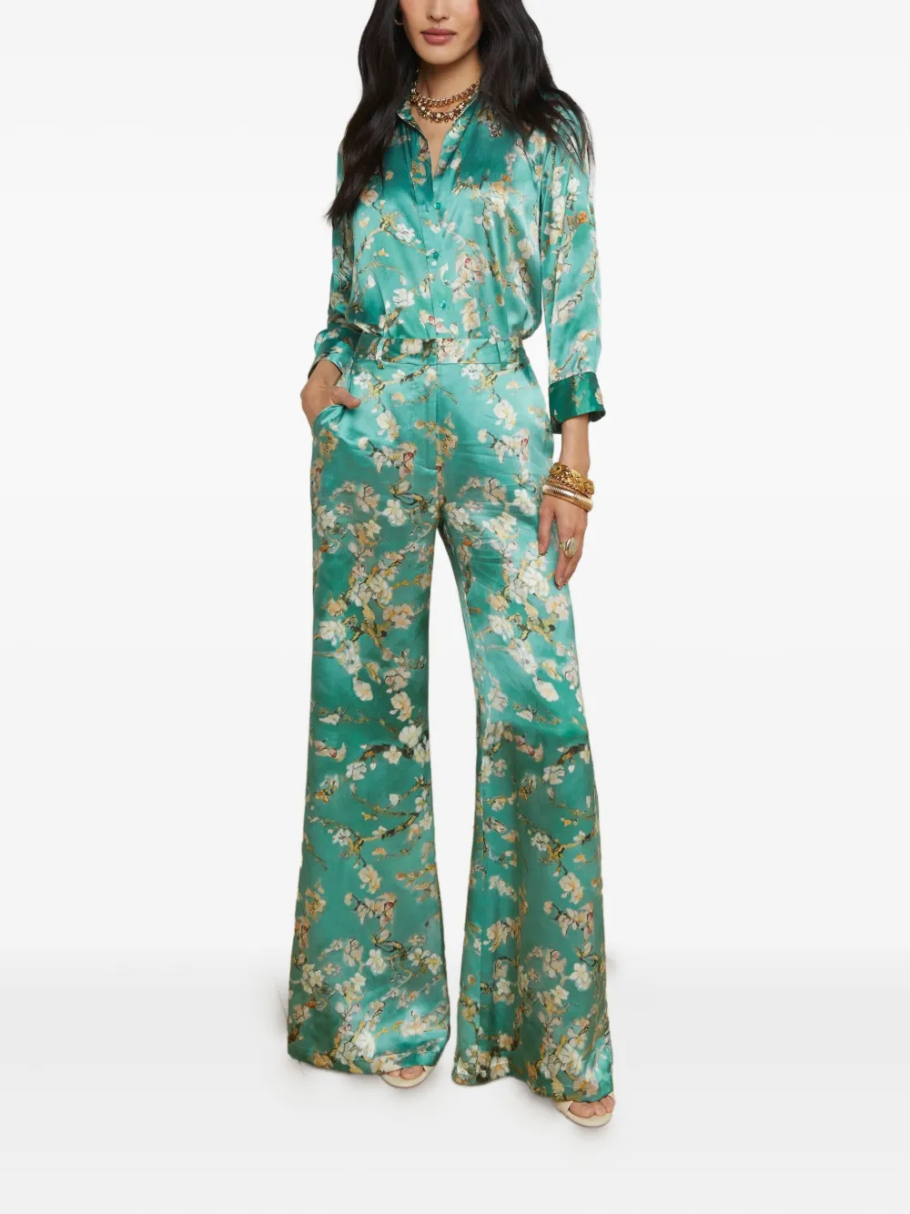 L'Agence Dani blouse met bloemenprint en satijnen effect - Blauw
