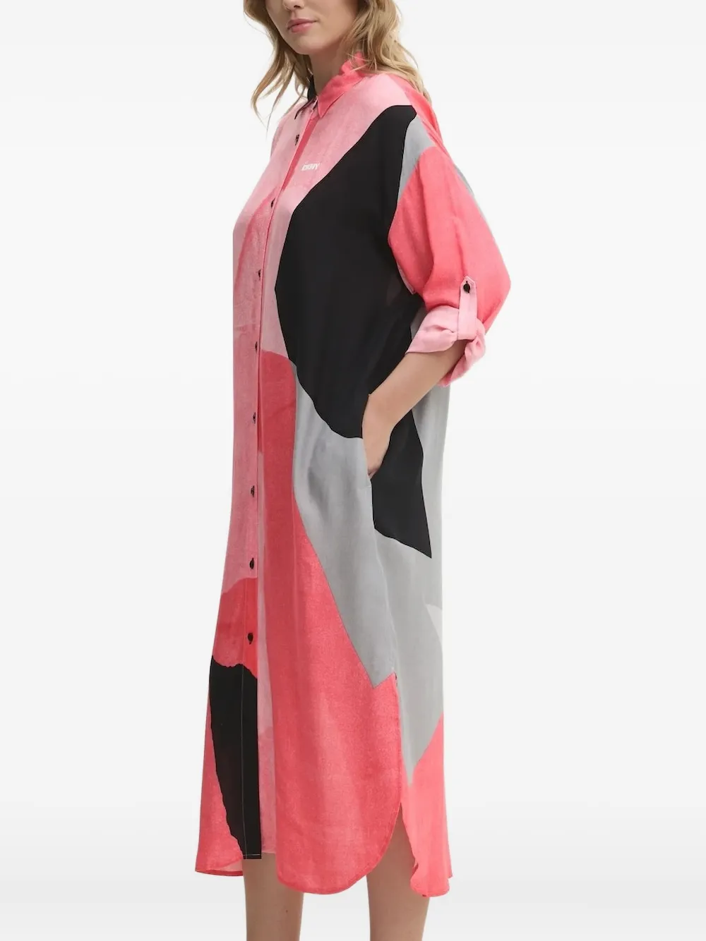 DKNY geometric-print shirt midi dress Roze