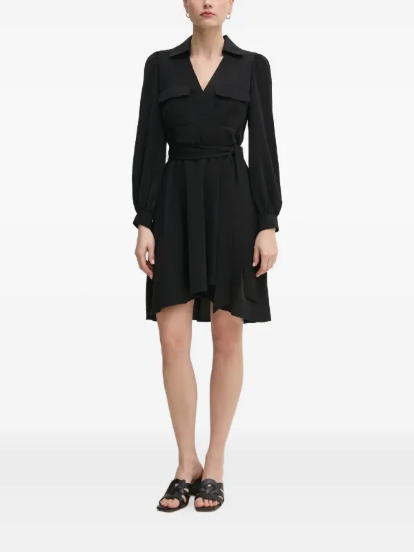 fitted lace wedding dress Dkny Women's Long-Sleeve Collared Neck Midi Shirt Dress - Black main image 1