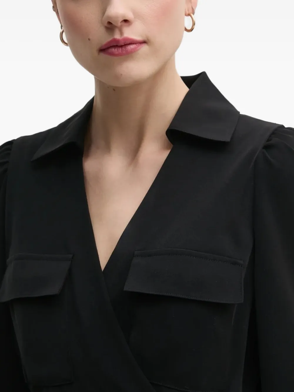 Dkny Wrap-front Long-sleeve Mini Dress In Black