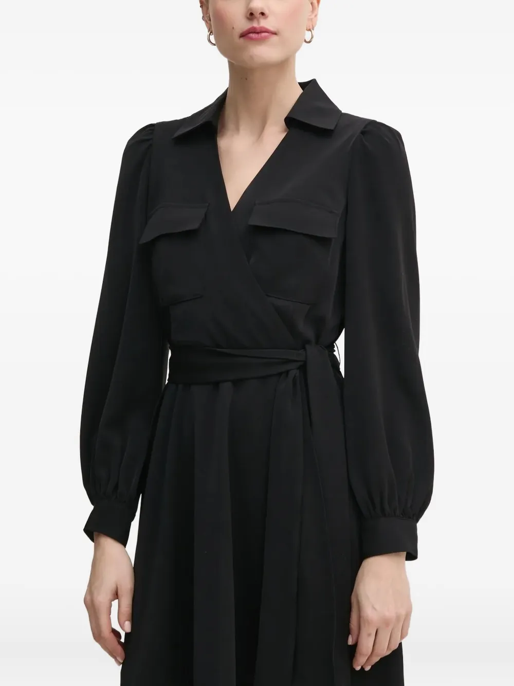 Dkny Wrap-front Long-sleeve Mini Dress In Black