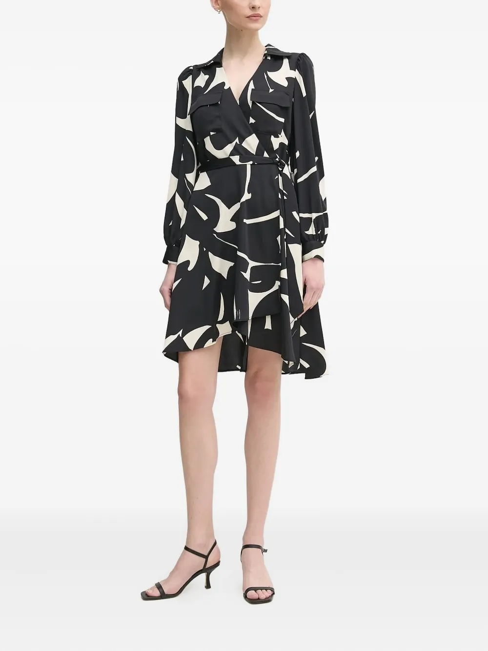 DKNY abstract-print wrap dress Zwart