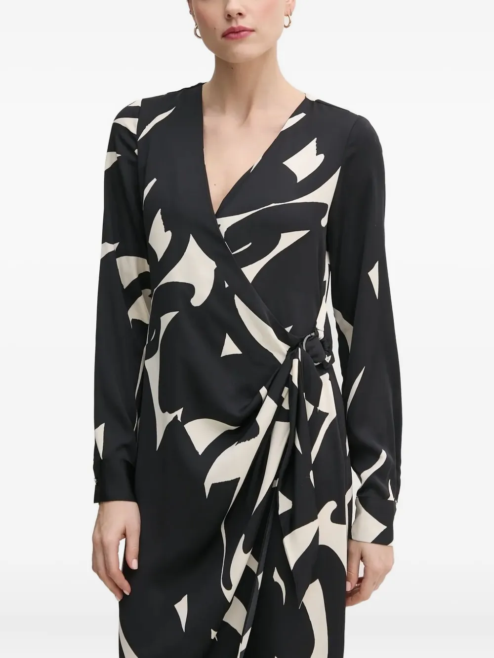 Dkny Abstract-print Wrap Dress In Black
