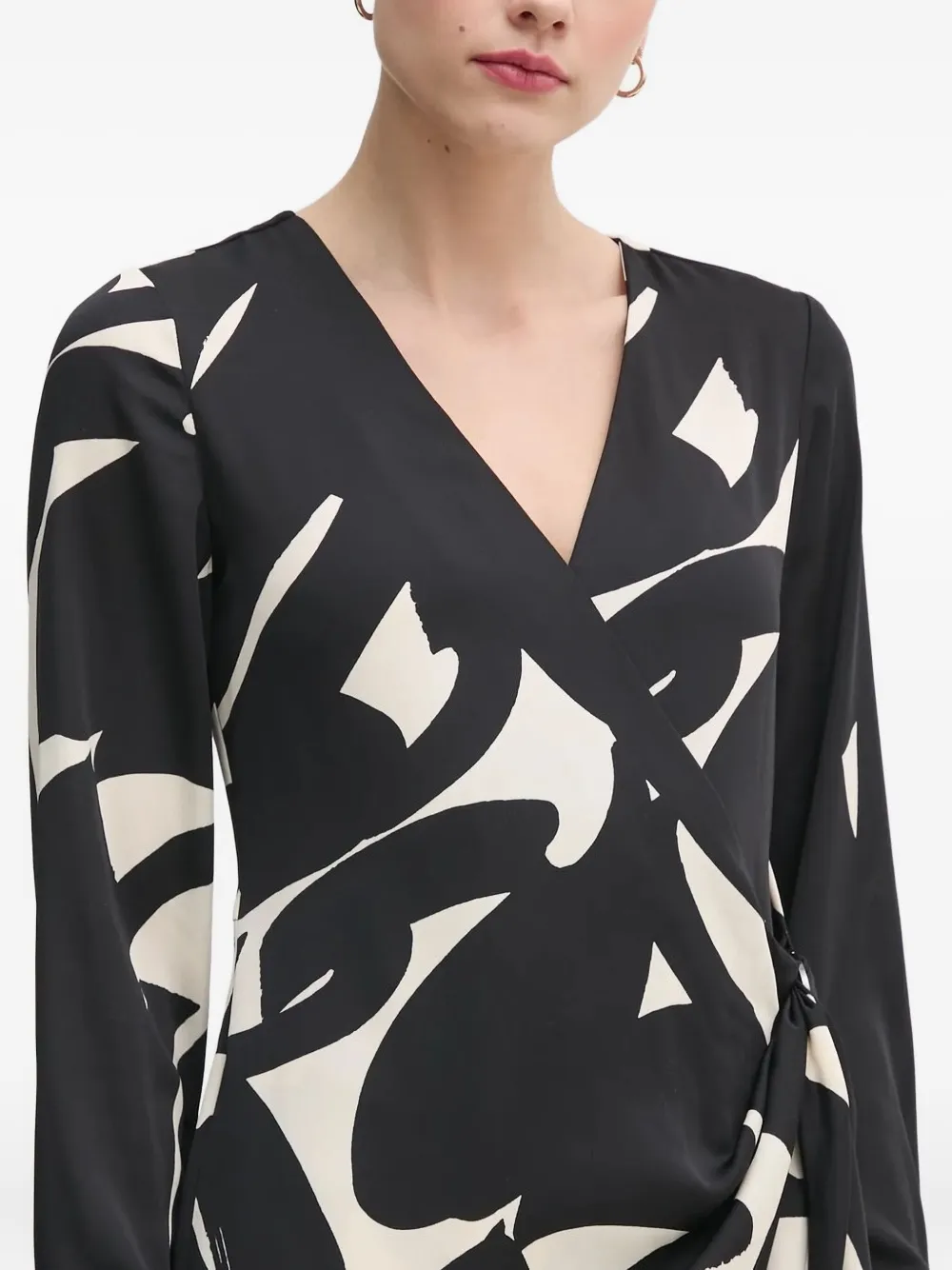 Dkny Abstract-print Wrap Dress In Black