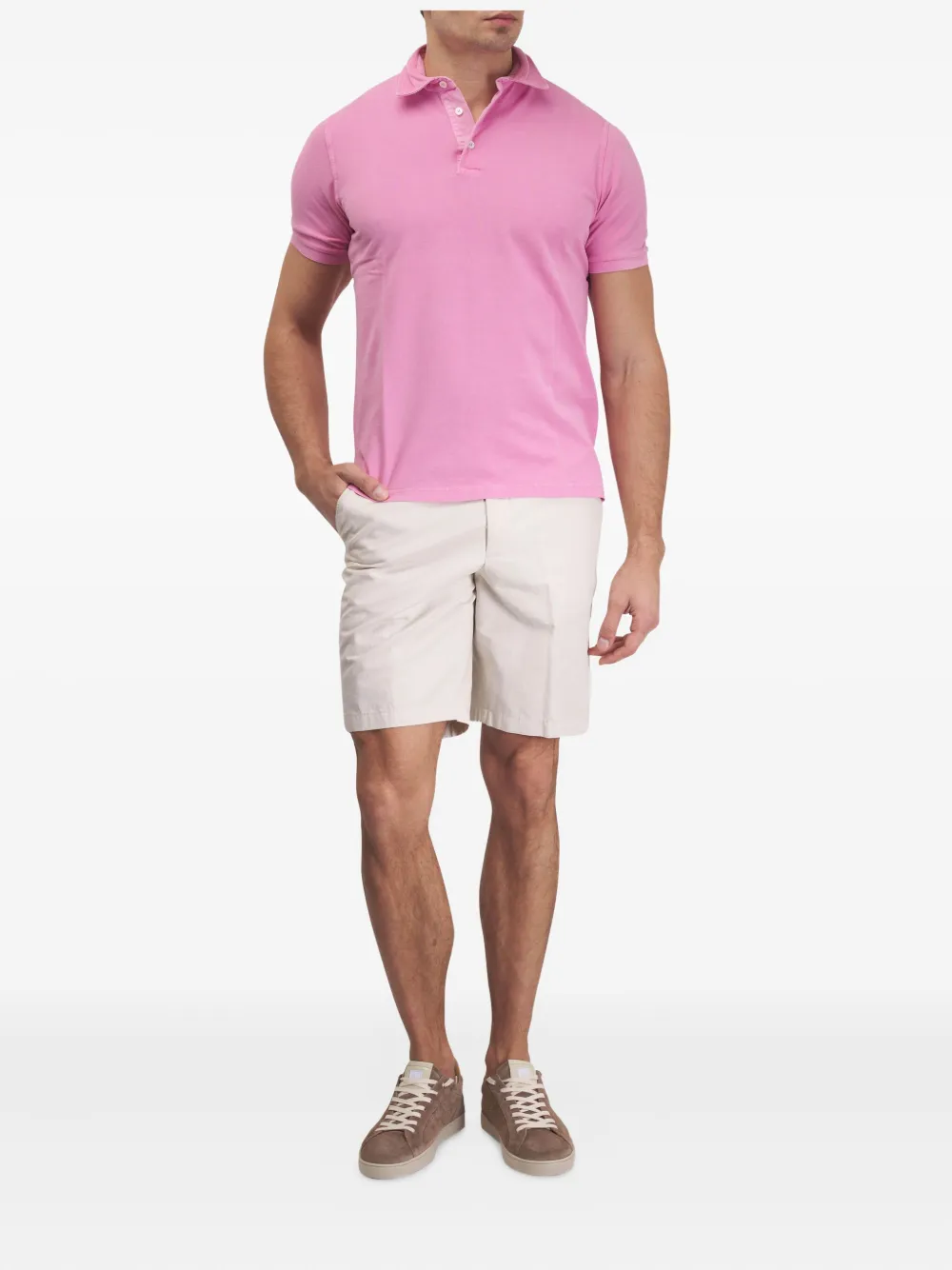 Fedeli short-sleeve cotton polo shirt - Roze