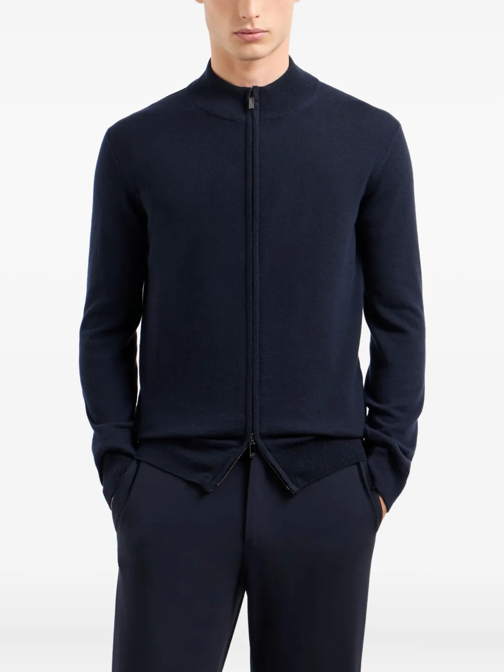Giorgio Armani Official Store Pure Cashmere Zip-up Cardigan In Blue