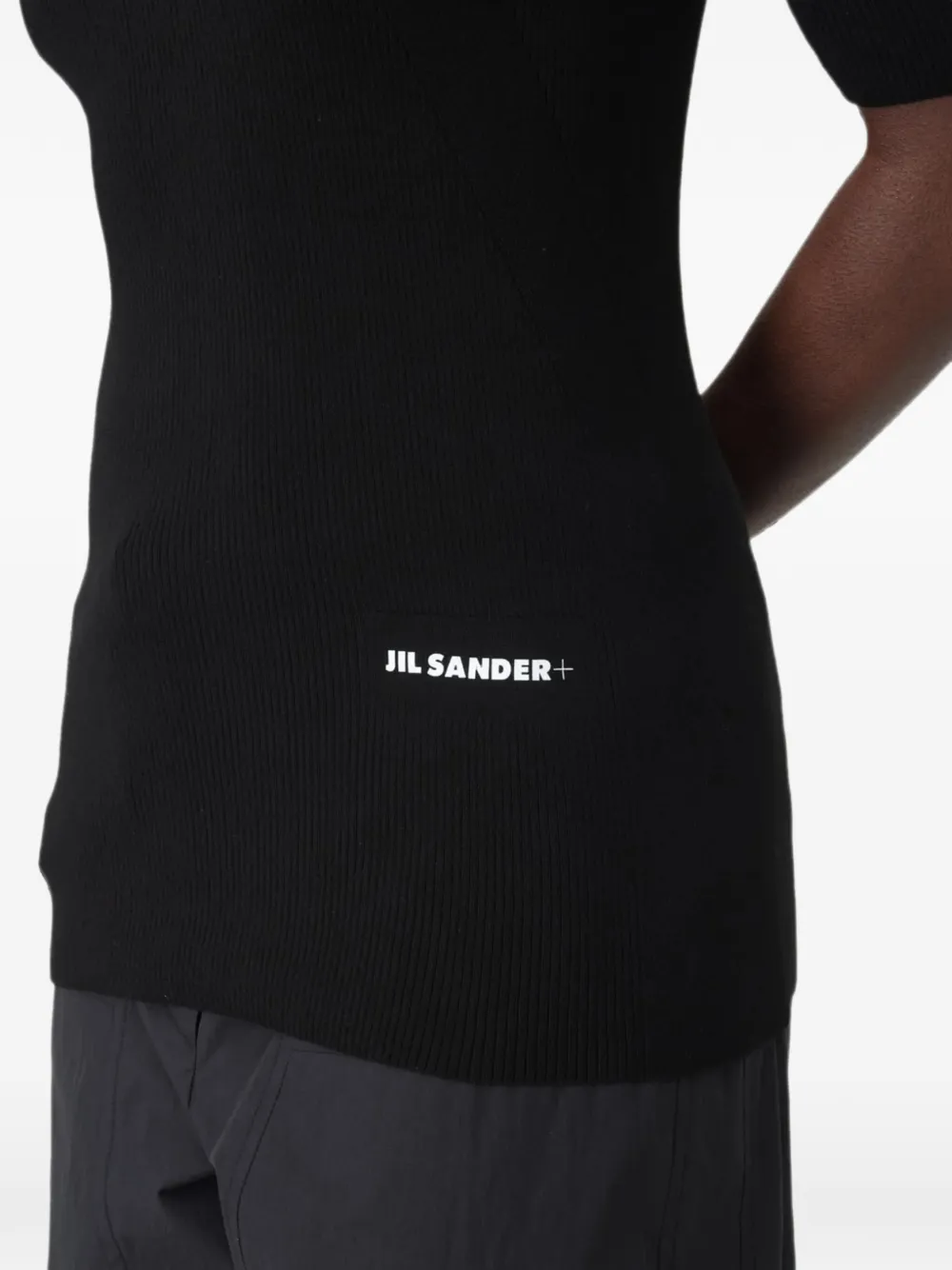 JIL SANDER+ Geribbeld T-shirt Zwart