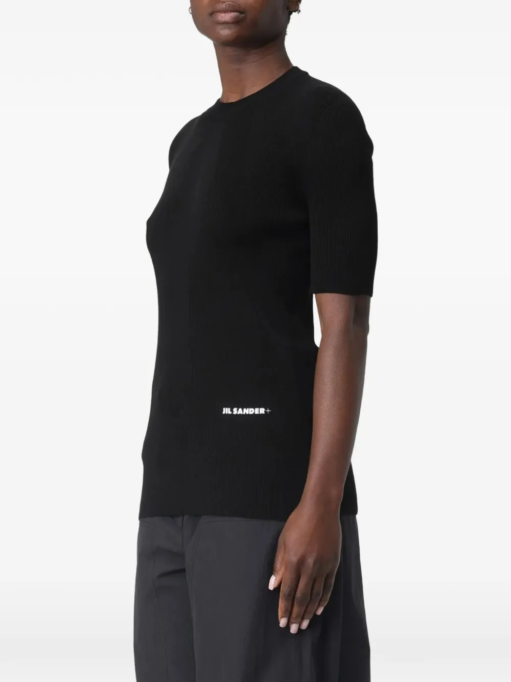 JIL SANDER+ Geribbeld T-shirt Zwart