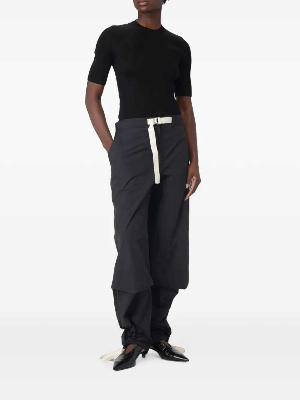 JIL SANDER+ Geribbeld T-shirt Zwart