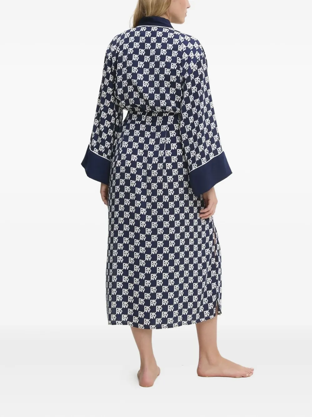 DKNY logo-print belted robe Blauw