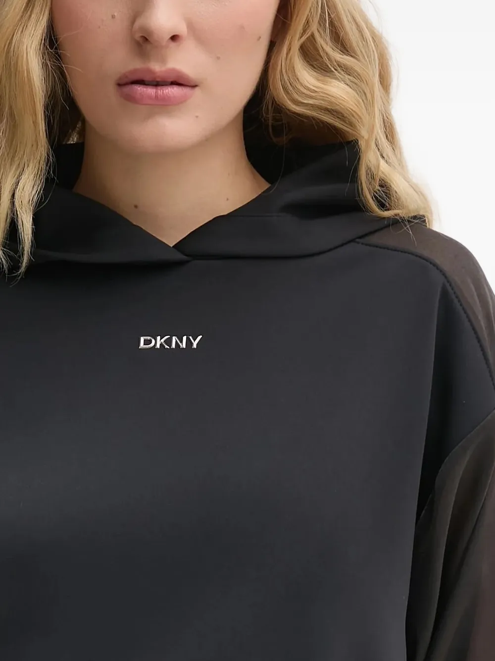 DKNY sheer-sleeve hooded top Zwart